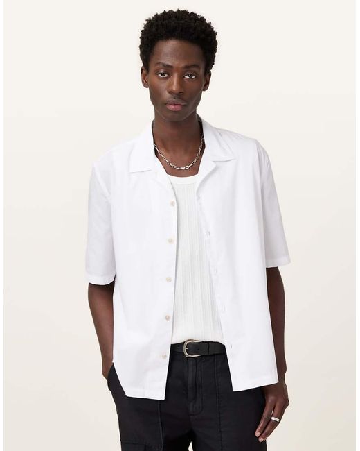 Camisa Blanca De Manga Corta Nyon De AllSaints de hombre de color White
