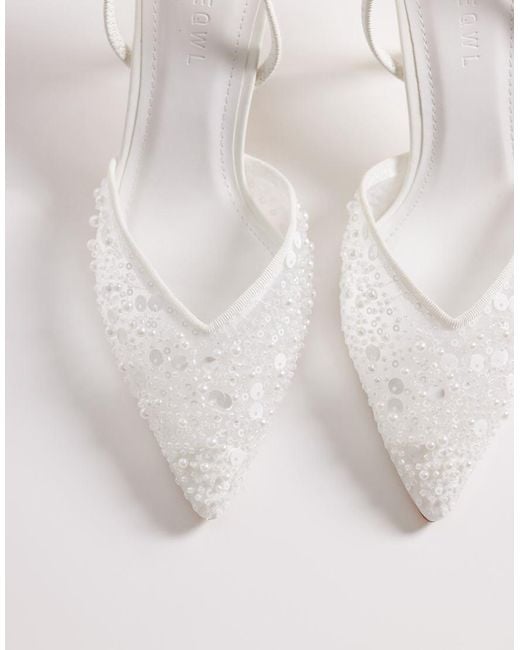 SEQWL Wide Fit White Salado Sling Back Embelished Heeled Shoe
