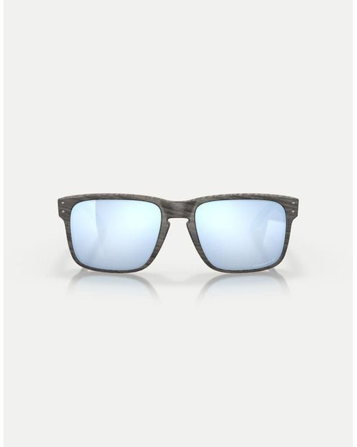 Oakley Blue Holbrook Woodgrain Collection Square Polarised Sunglasses With Mirrored Lens for men