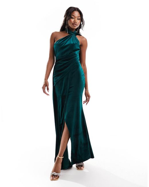 Blue velvet one shoulder dress hotsell