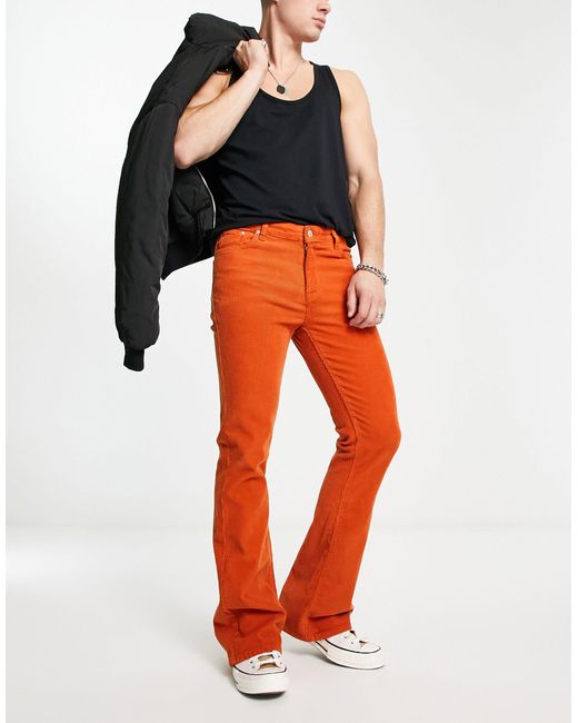 ASOS Flared Jeans Met Stretch Van Corduroy in het Oranje voor heren | Lyst  NL
