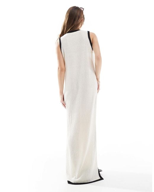 4th & Reckless Multicolor Contrast Trim Sleeveless V Neck Knitted Beach Maxi Dress