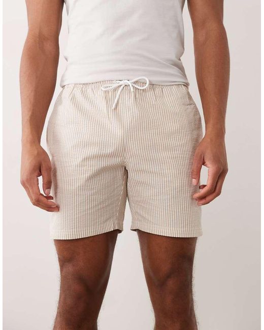 Mango Pink Classic Seersucker Striped Shorts for men