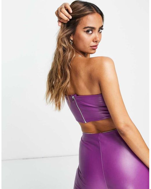 Miss Selfridge Purple Faux Leather Corset Bandeau Top