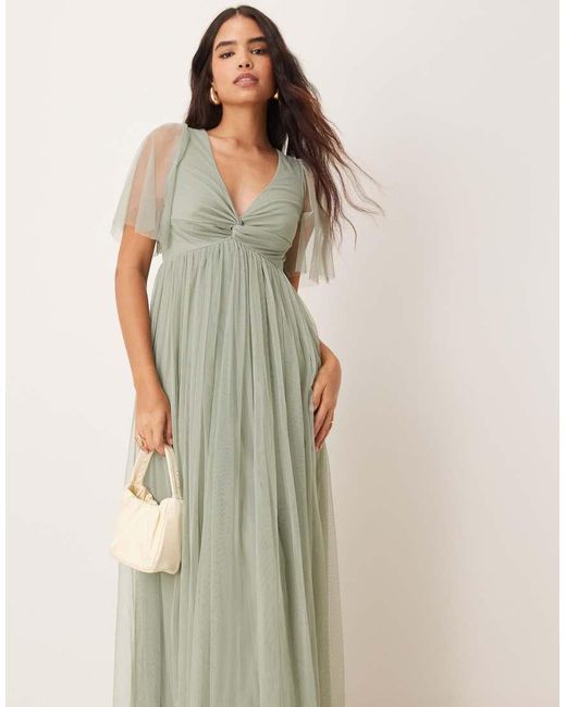 ANAYA Green Twist Detail Bridesmaid Maxi Dress