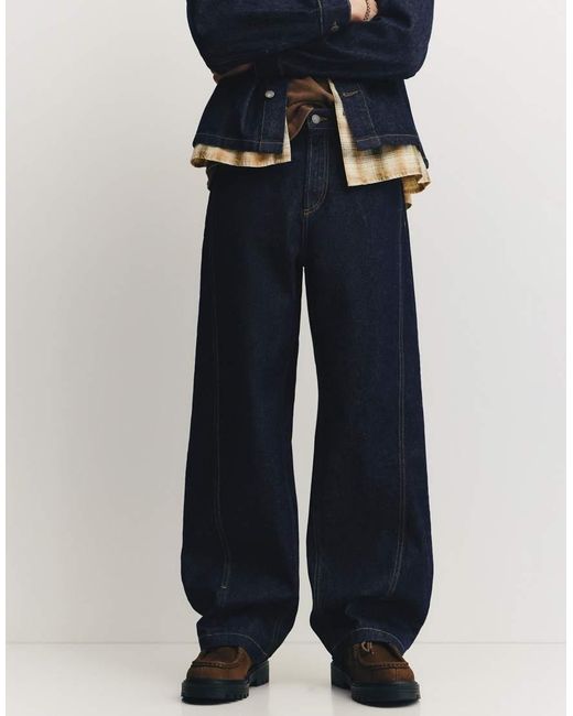 Pull&Bear Blue baggy Jeans With Seams for men