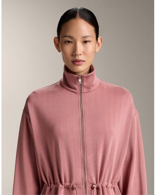Oysho Pink Long Jacket With Adjustable Waist And Striped Texture