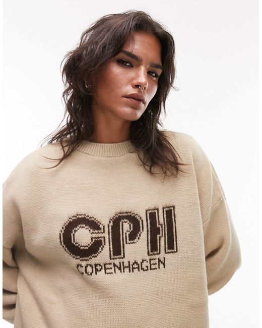 TOPSHOP Brown Knitted Copenhagen Jumper