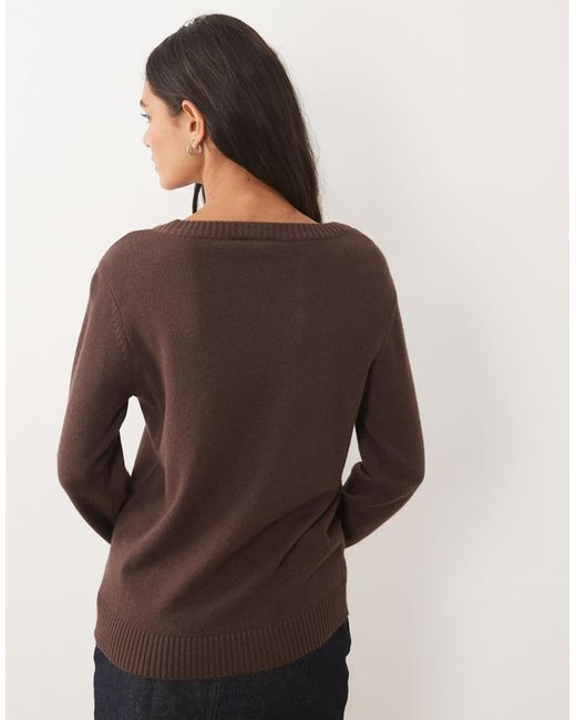 Vila Brown Strickpullover mit rundhalsausschnitt