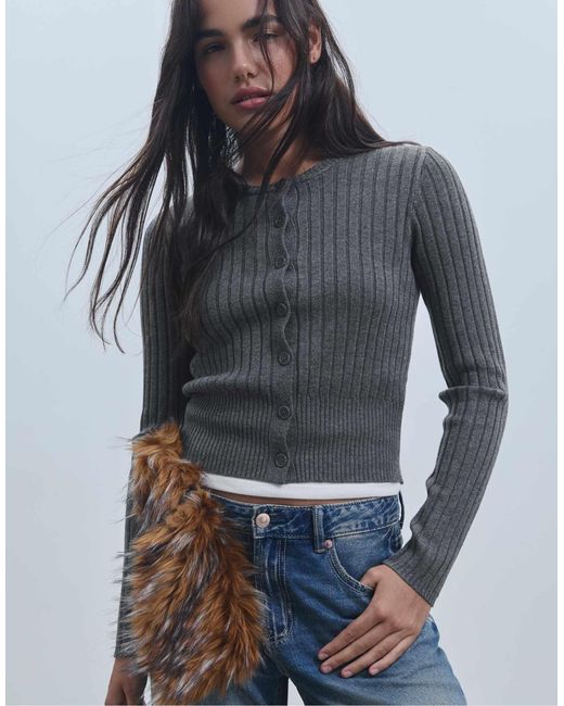 Gilet en maille avec col en fausse fourrure - foncé Stradivarius en coloris Blue