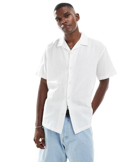 Chemise en lin avec col à revers Jack & Jones pour homme en coloris White