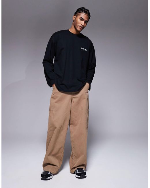 ASOS Blue Oversized Long Sleeve T-shirt With Text Chest Print for men