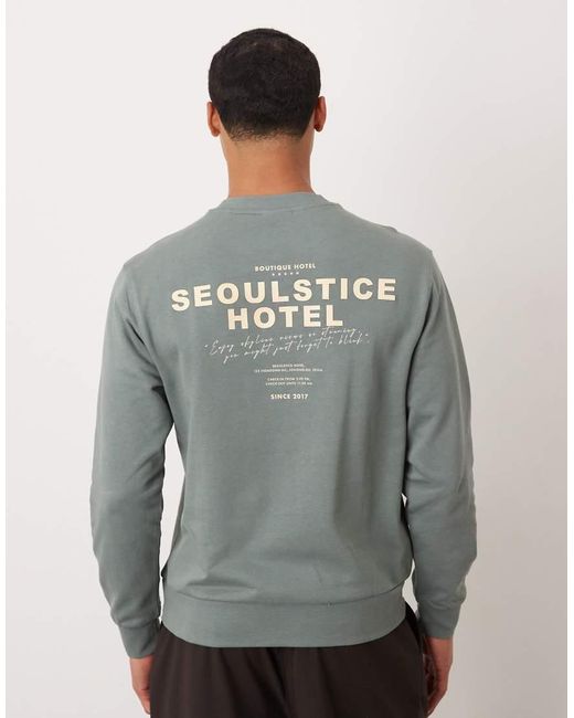 Mango Gray Cotton Sweatshirt With Seoul Graphic for men