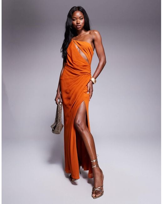chinese dress ladies Murci drape detail cut out high neck maxi dress in brown  ASOS Sample Sale