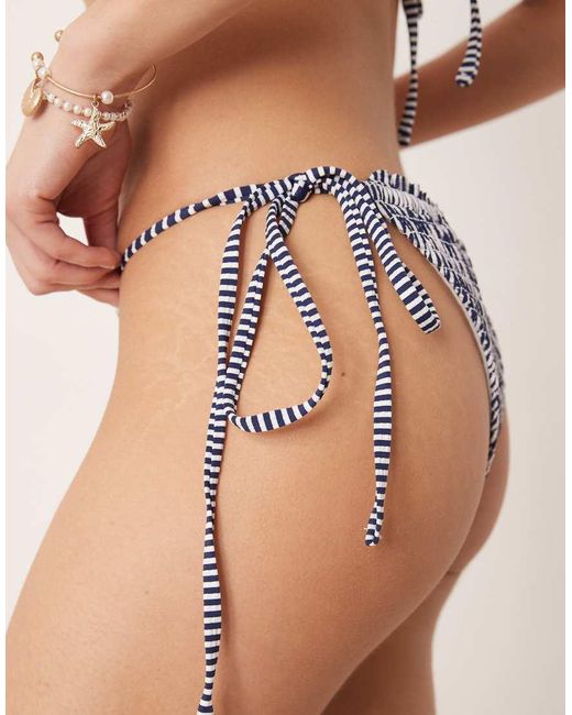 ASOS Natural Scarlet Stripe Shirred Tie Side Bikini Bottoms