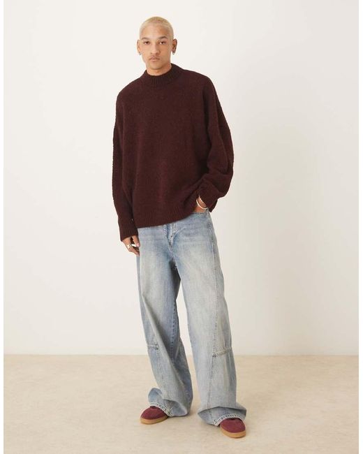 Maglione Squadrato Super Oversize Bordeaux Testurizzato Con Scollo A Imbuto di ASOS in Red da Uomo