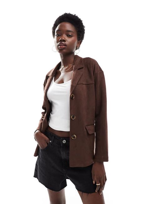 New Look Blazer Van Imitatiesuède in het Brown