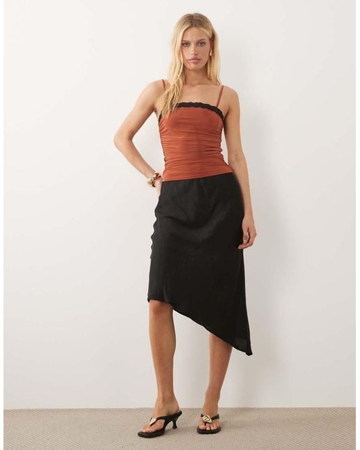 ASOS Red Lace Trim Cami With Ruched Waist