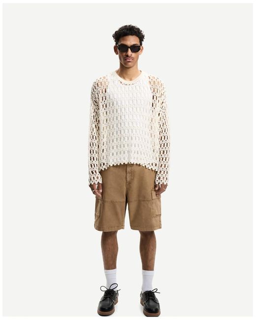 Bershka Natural Bermuda Cargo Shorts for men