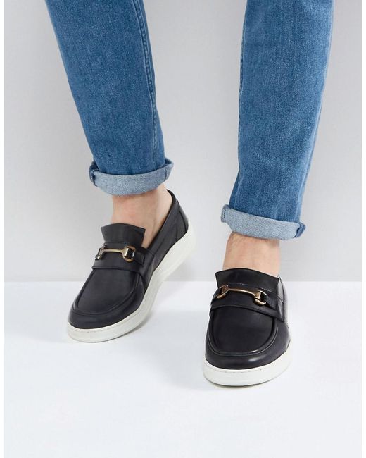 ASOS Asos Loafers In Black Leather With White Sole And Snaffle for men