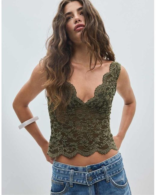 Stradivarius Blue Wide-strap Lace Top