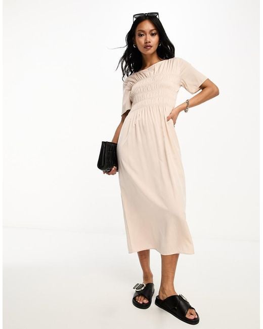 Lola May Natural Shirred Midi Dress