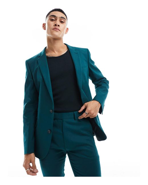 ASOS Blue Super Skinny With Linen Suit Jacket for men