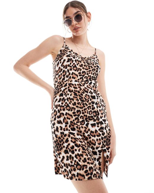 Vero Moda White – trägerkleid mit leopardenmuster und schlitz