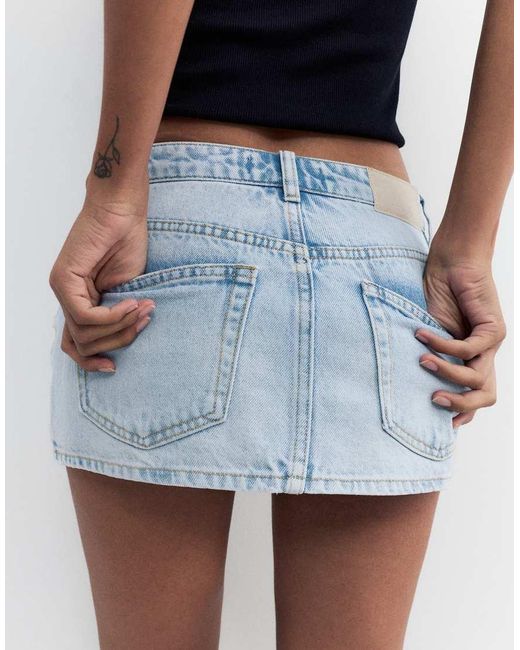 Pull&Bear Denim Skort Met Overslag in het Blue