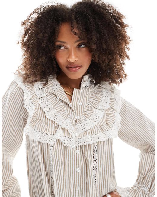Miss Selfridge White – hemdkleid mit streifenprint, westerndesign und rüschendetails