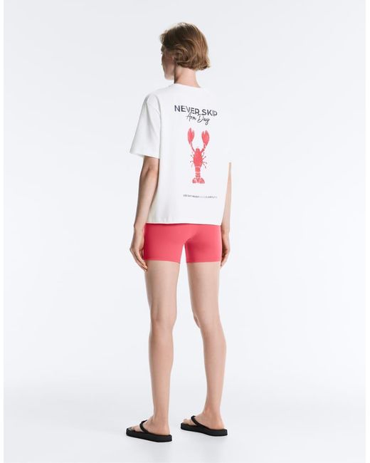 Oysho White Boxy Short-sleeved Embroidered Cotton Blend T-shirt