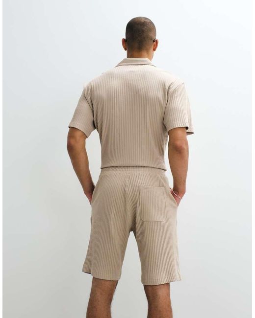 SELECTED Geribbeld Short in het White voor heren