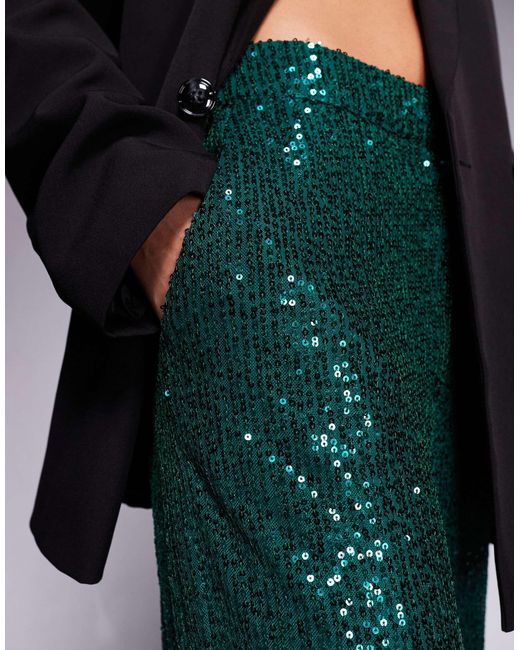 Kaiia Green Exclusive Premium Sequin Straight Leg Trousers