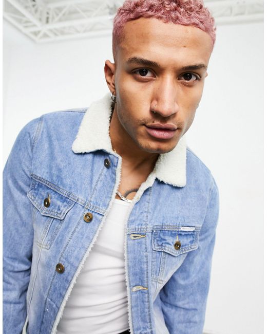 Liquor N Poker Borg Lined Collar Denim 