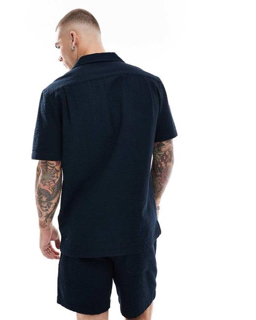Camisa De Manga Corta Con Cuello De Solapas De Sirsaca Rutherford De (Parte De Un Conjunto) Farah de hombre de color Blue