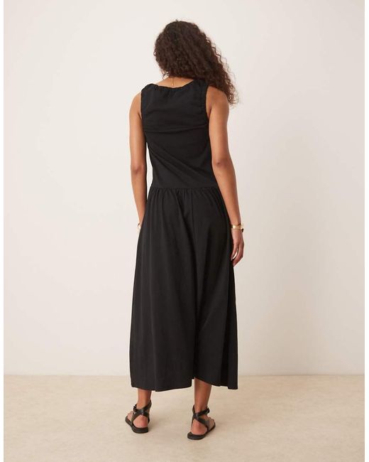 ASOS Black Ruched Scoop Smock Midi Dress
