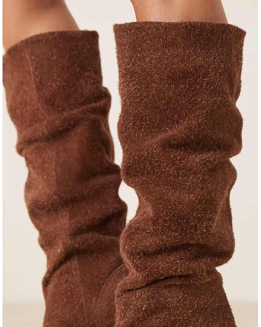 ASOS Natural Carolina Leather Slouchy Heeled Knee Boots