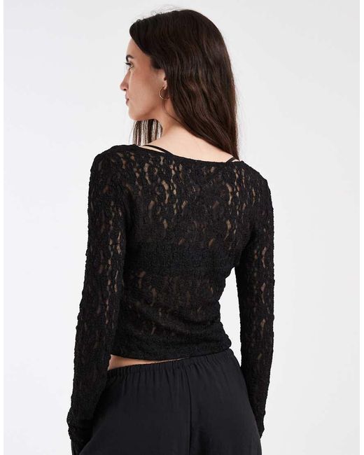 Vero Moda Black Long Sleeve Lace Reversible Top