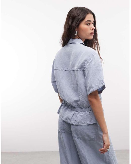 AllSaints Blue Tove Short Sleeve Distressed Denim Shirt