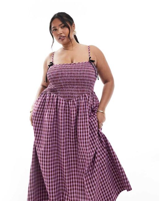 Renee Studio Purple Plus Exclusive Shirred Bow Strap Detail Midi Dress