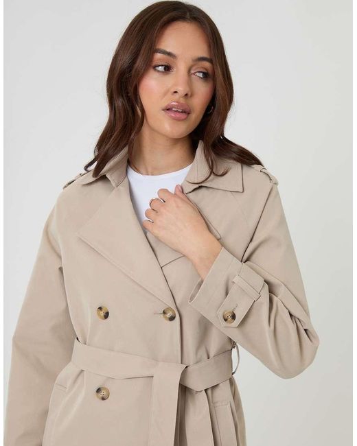 Threadbare Natural Double Breasted Longline Trench Coat