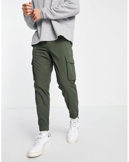 SELECTED Slim Tapered Cargo Pants With Cuff in Green for Men - Lyst