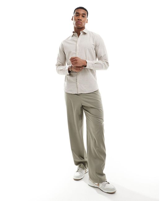 Jack & Jones Gray Linen Shirt With Long Sleeves for men