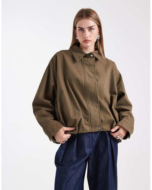 ASOS Blue Surplus Contrast Leather Collar Bomber Jacket