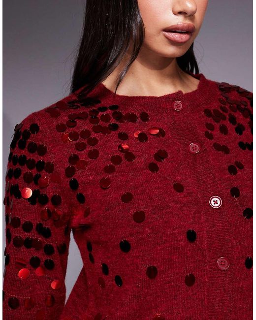ASOS Red Knitted Sequin Cardigan