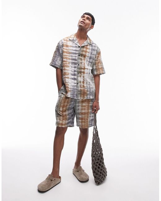 Topman – kurzärmliges seersucker-hemd mit em batikmuster, kombiteil in Multicolor für Herren