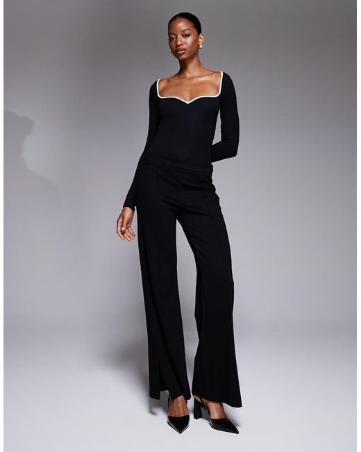 Oh Polly Gray Lana Modal Contrast Trim Bodysuit