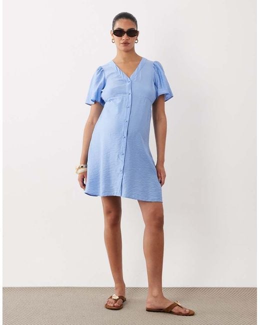 Mama.licious Blue Mamalicious Maternity Button Front Tie Waist Mini Dress