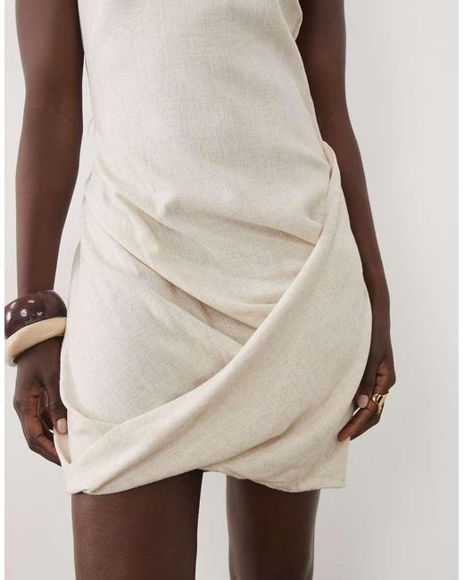 ASOS Natural Linen Blend Drape Mini Dress