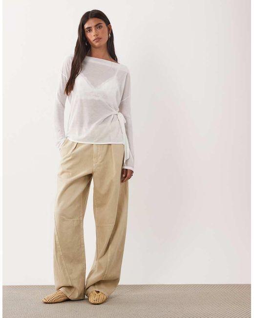 Mango White Tie Side Knit Top